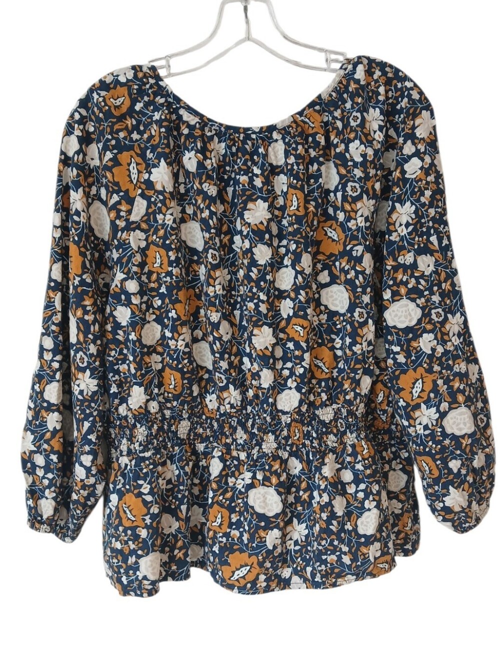 Universal Thread Navy and Orange Floral Smocked Peplum Blouse Size XXL - Picture 4 of 8